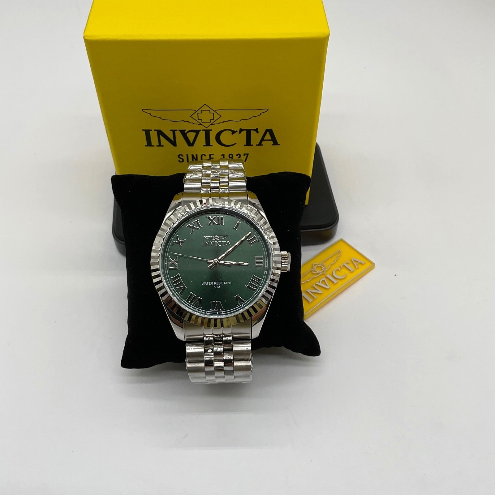 Invicta Specialty Windsor Mens 43mm Green Dial Silver Tone Fluted Bezel New
